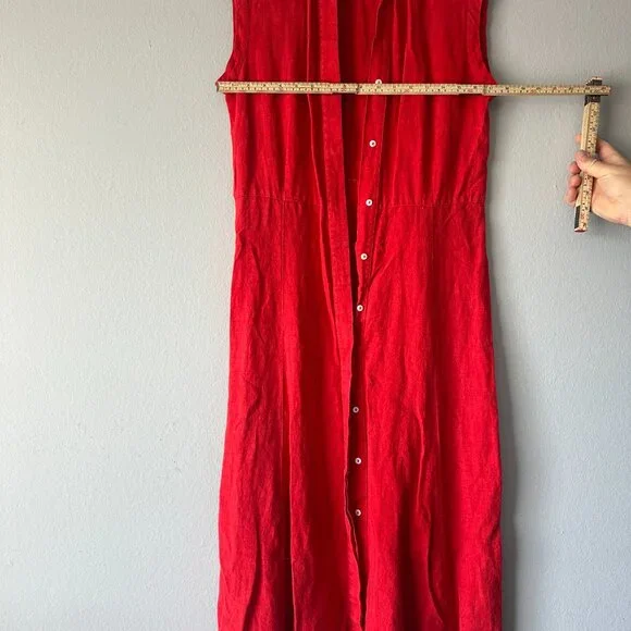 Enough About Me 100% Linen Red Maxi Dress Sleeveless Women’s 8 Made In Belarus - Picture 6 of 9